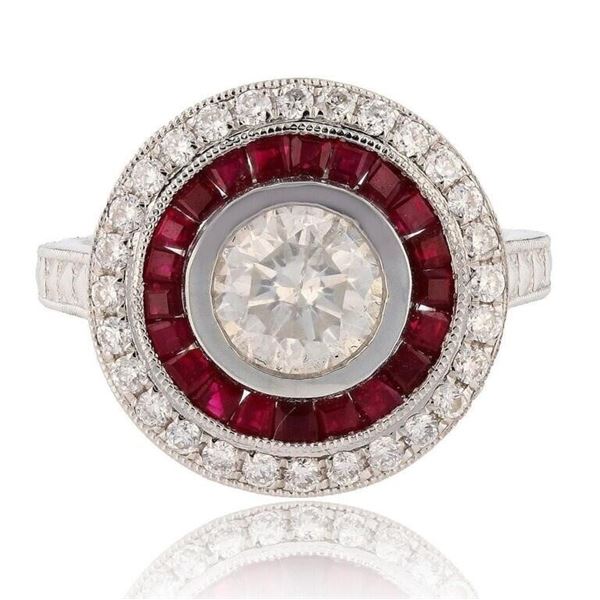 1.18CT S13 CENTER DIA & 1.26CTW RUBY PLATINUM RING
