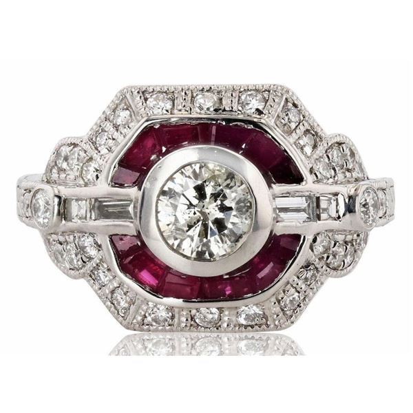 0.58CT DIAMOND & 1.06CTW RUBY PLATINUM RING 1.1CTW