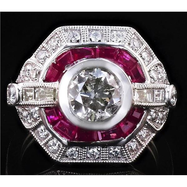 1.30CT DIAMOND & 0.65CT RUBY PLATINUM RING 2.07CTW