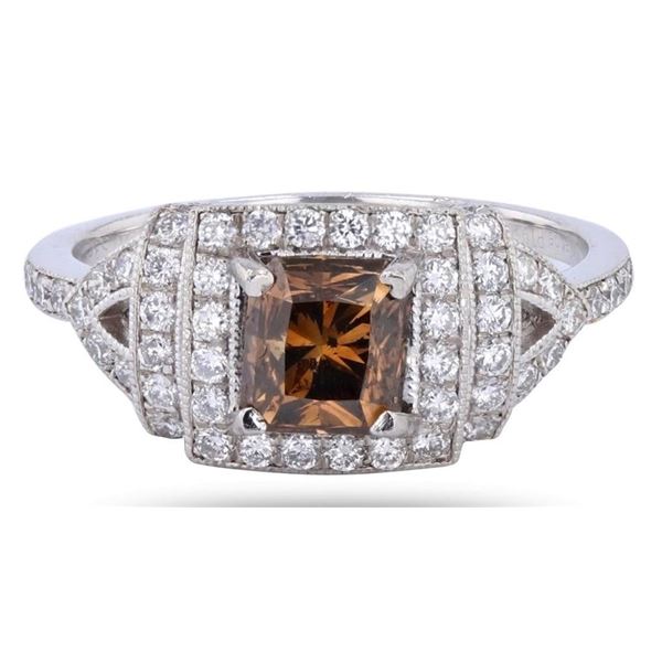 1.25CT BROWN S13 CENTER DIA PLATINUM RING 1.78CTW