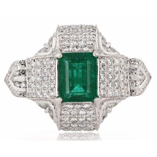 2.87CT EMERALD & 2.12CTW DIAMOND PLATINUM RING