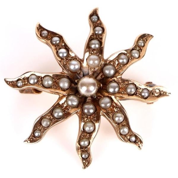 14K YELLOW GOLD PEARL/ BEAD LADIES BROOCH