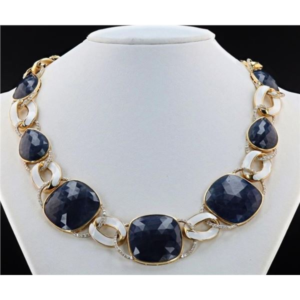 132.52CTW SAPPHIRE & 6.08CTW DIA 18K GOLD NECKLACE