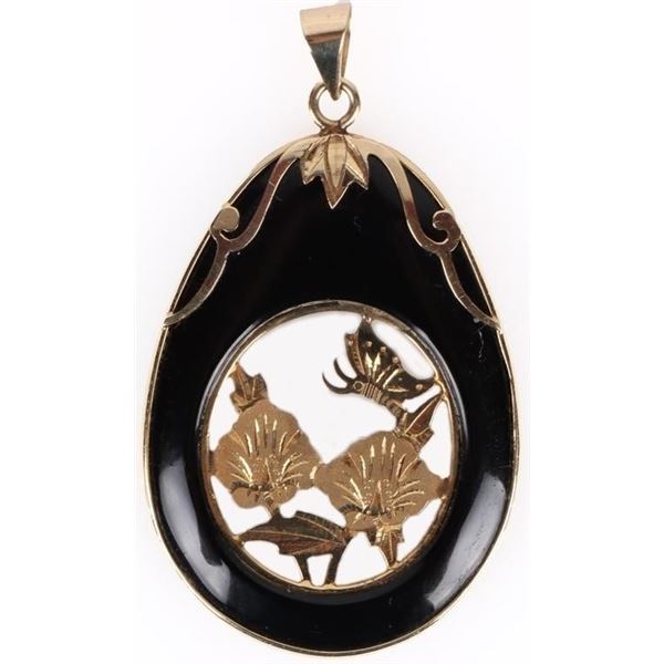 14K YELLOW GOLD ONYX LADIES PENDANT