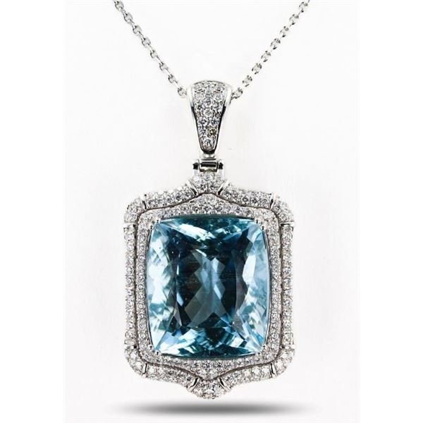 24.61CT AQUAMARINE & 1.53CTW DIAMOND PLAT PENDANT