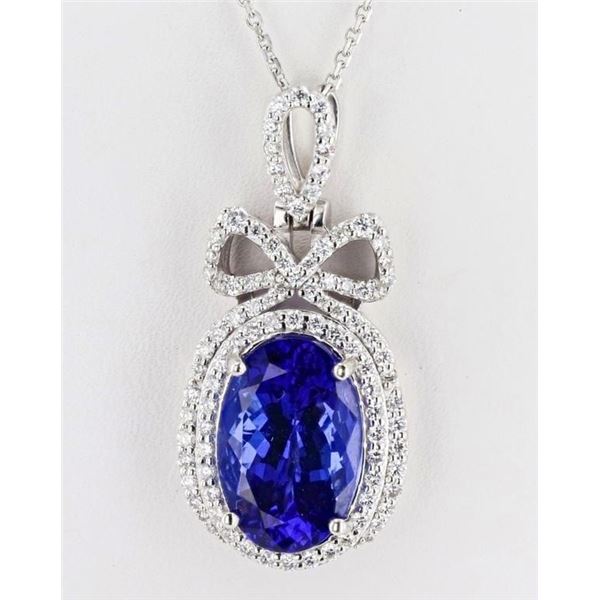 6.44CT TANZANITE & 0.66CTW DIA PLATINUM PENDANT