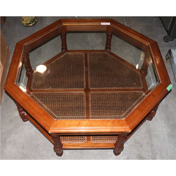 WOOD WITH GLASS TOP COFFEE TABLE