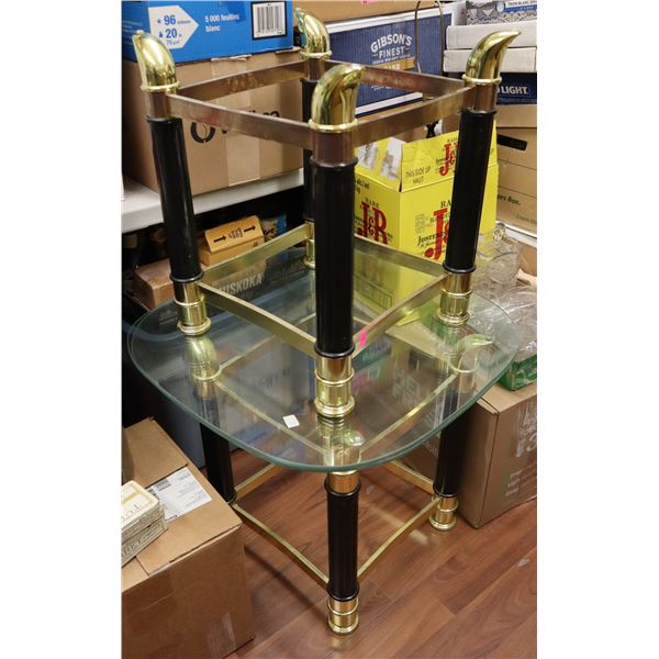 TWO GLASS TOP BEDSIDE TABLES