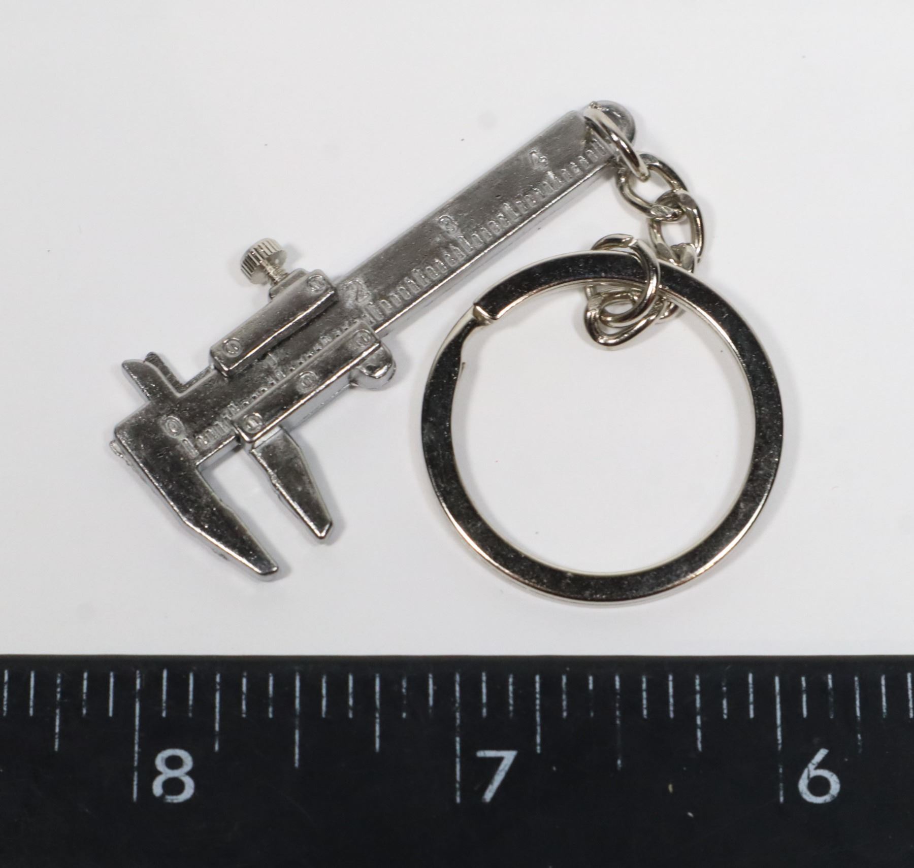 NEW SILVER TONE MINI VERNIER CALIPER KEYCHAIN