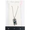 Image 1 : NEW SILVER TONE  SQUARE RHINESTONE PENDANT AND
