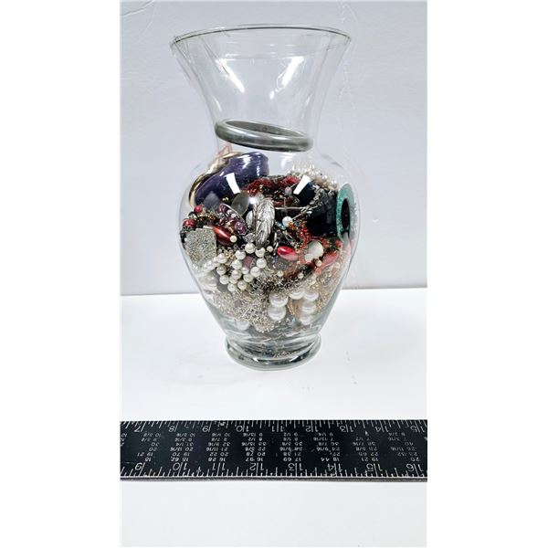 LARGE GLASS VASE WITH JEWELRY FOR WEAR