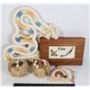 SMALL BOX OF HAND CRAFTED DECORATIVE ITEMS,