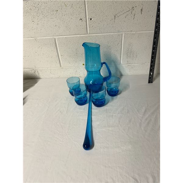 Glass pitcher , glasses and stir stick