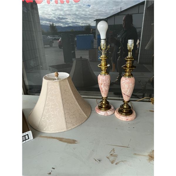 Pair of marble  lamps one shade