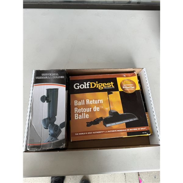 Golf ball return and Universal umbrella holder