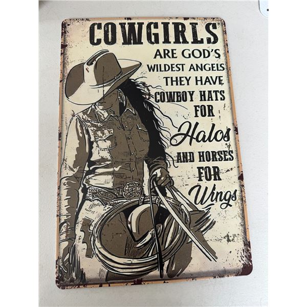 Tin sign cowgirls