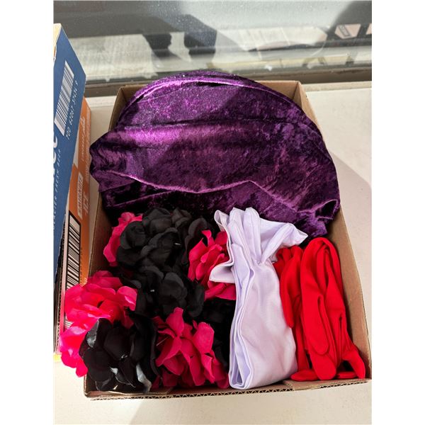 Purple material gloves and lay