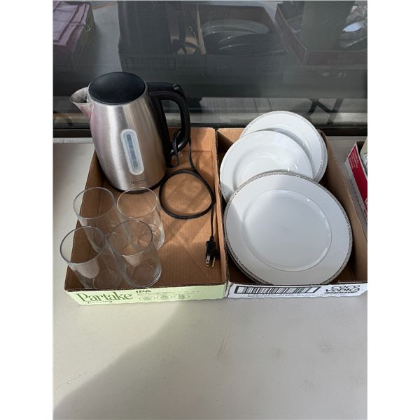 Dishes, glasses, kettle