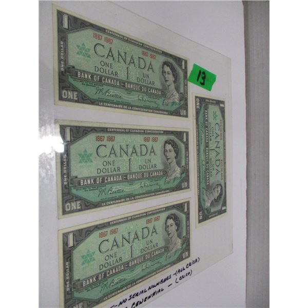 3 - 1867 - 1967 CANADA CENTENNIAL BANK NOTES (1 SN ON NOTE)