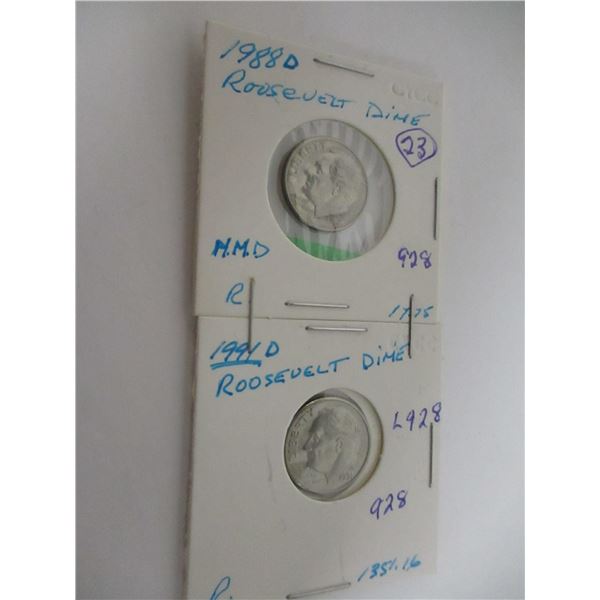 1988D & 1991D ROOSEVELT USA DIMES