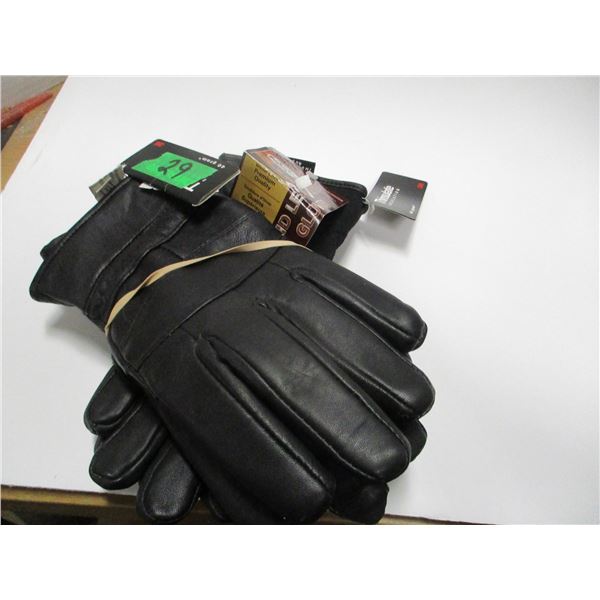 STORE CLOSE-OUT (AS IS):  2 PAIR BLACK THINSULATE GLOVES (LARGE & SIZE 6)