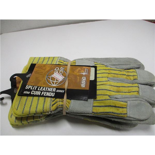 STORE CLOSE-OUT (AS IS):  2 PAIR MEN'S SPLIT LEATHER GLOVES (SIZE LARGE)