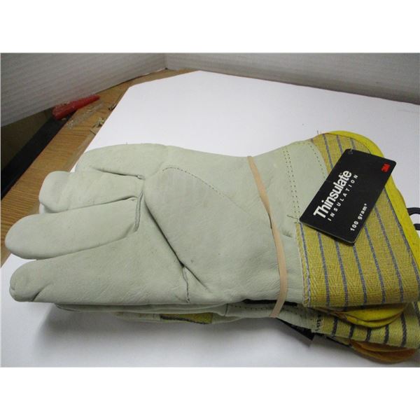 STORE CLOSE-OUT (AS IS):  2 PAIR LEATHER THINSULATE GLOVES (SIZE LARGE)