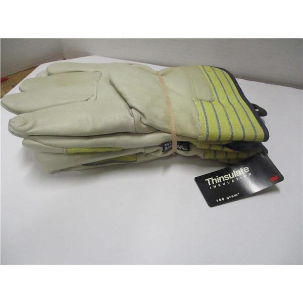 STORE CLOSE-OUT (AS IS):  2 PAIR LEATHER THINSULATE GLOVES (SIZE LARGE)
