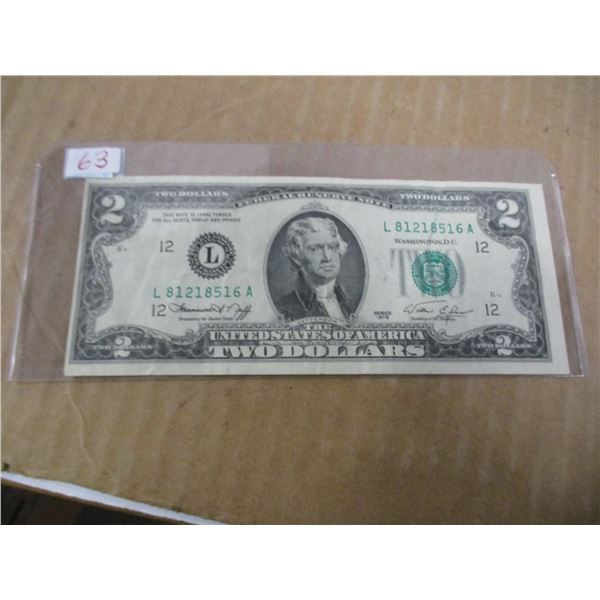 1976 USA GREEN SEAL SCARCE $2 BILL