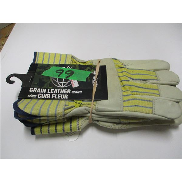 STORE CLOSE-OUT (AS IS):  2 PAIR GREEN LEATHER GLOVES (SIZE LARGE)