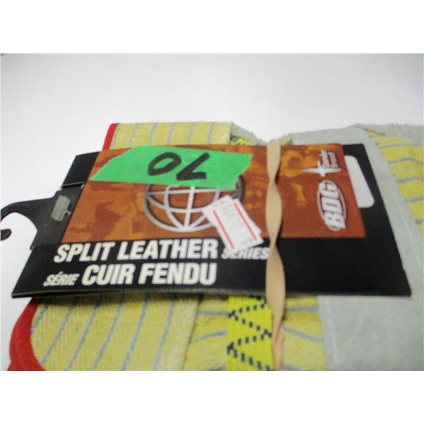 STORE CLOSE-OUT (AS IS):  2 PAIR SPLIT LEATHER GLOVES (SIZE MEDIUM)