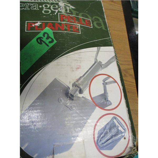 BOX C/W BLUE THERMOS, EMERGENCY SHOVEL, ETC