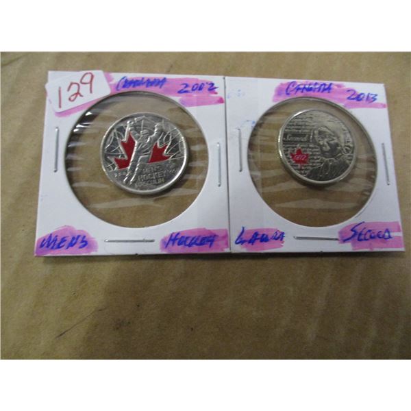 2002 MEN'S HOCKEY & 2013 LAURA SECORD UNCIRCULATED QUARTERS