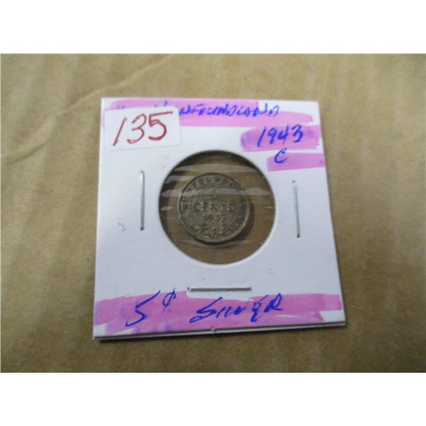 1943C NEWFOUNDLAND SILVER FIVE CENT