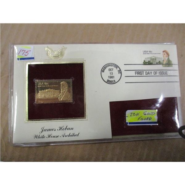 22 KT GOLD SHIELD USA JAMES HODAN WHITEHOUSE ARCHITECT STAMP