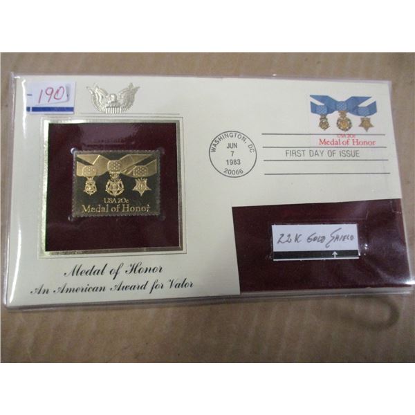 AMERICAN MEDAL OF HONOR 22 KT GOLD SHIELD STAMP
