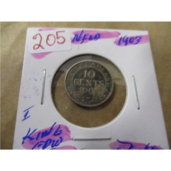 1903 NEWFOUNDLAND FINE KING EDWARD VII SILVER DIME