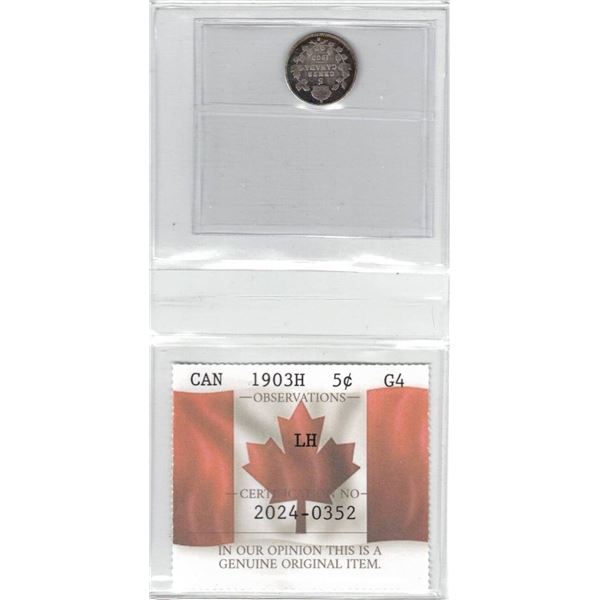 1903H Canada 5¢ Certified PCCS G4, Professional Coin Certification System