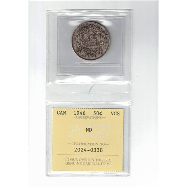 1946 Canada 50¢; ND, Certified PCCS VG8, Professional Coin Certification System