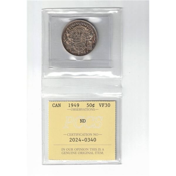 1949 Canada 50¢; ND , Certified PCCS VF30, Professional Coin Certification System