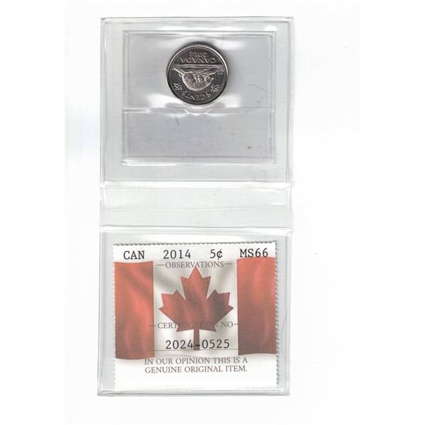 2014 Canada 5 cent Certified PCCS MS66, Professional Coin Certification System