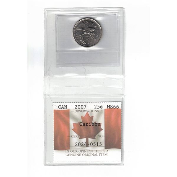 2007 Canada 25 cent Certified PCCS MS66, Professional Coin Certification System
