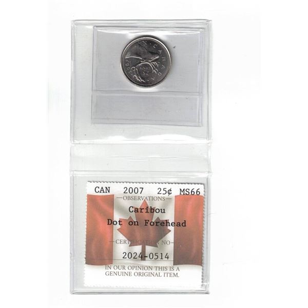 2007 Canada 25 cent "Dot on Forehead" Certified PCCS MS66, Professional Coin Certification System