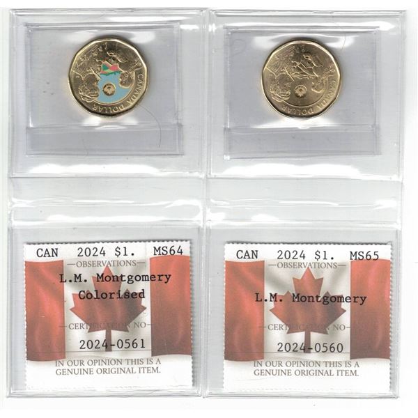 2 x 2024 $1. L.M. Montgomery,  PCCS MS64 Color & MS65 Color,  Professional Coin Certification System