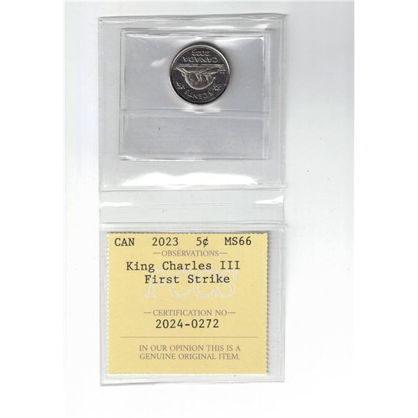 2023 Canada 5¢ ; KCIII, First Strike, Certified PCCS MS66, Professional Coin Certification System