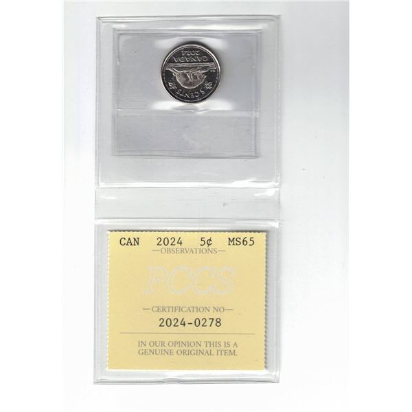 2024 Canada 5¢  Certified PCCS MS65, Professional Coin Certification System
