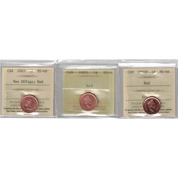 1¢ MS-66 PCCS-ICCS 3pcs lot