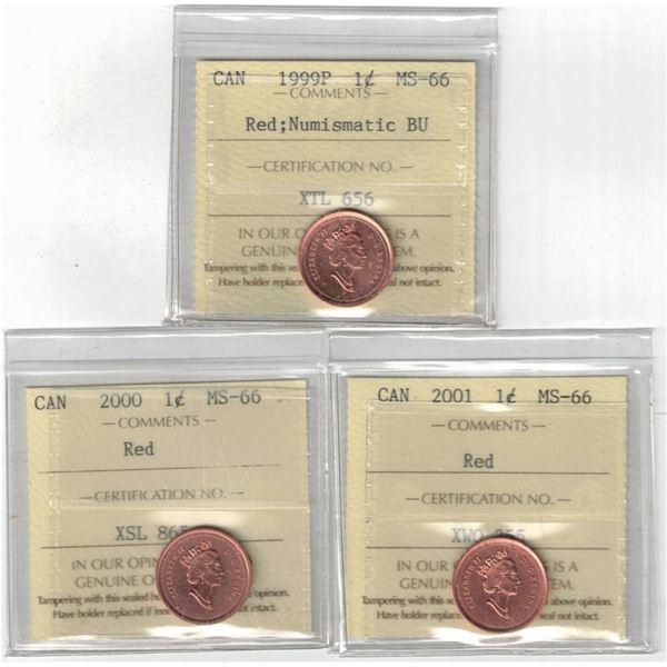 1¢ MS-66 ICCS NBU non NBU 3pcs lot