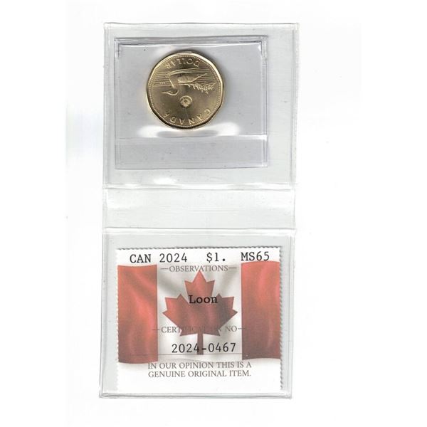 2024 Canada Label $1. Loon Certified PCCS MS65, Professional Coin Certification System