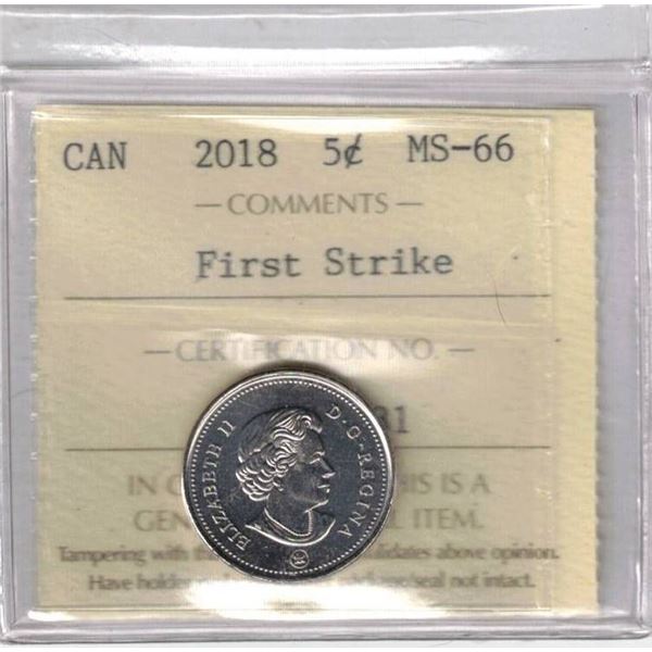 2018 Canada 5¢ First Strike ICCS MS-66